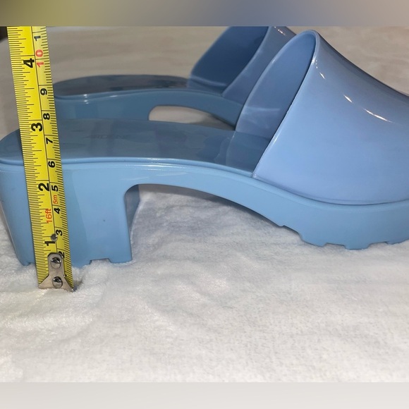 BNWOT Sz 9 Blue Heels Low Ardene Plastic Cute Slide Sandals Solid Stylish Mule​ - Picture 6 of 6